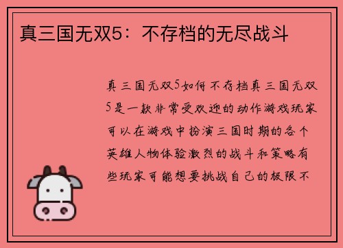 真三国无双5：不存档的无尽战斗